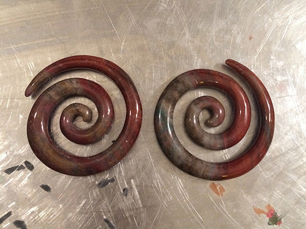 2 GAUGE STONE SPIRAL EARRINGS