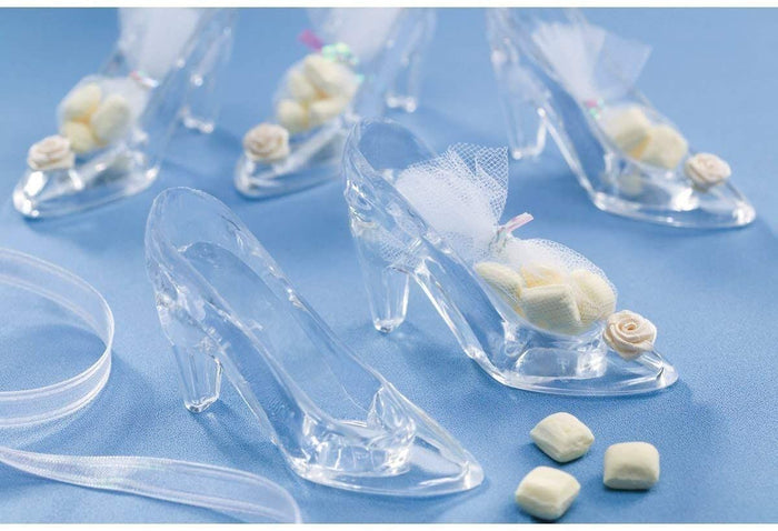 3.5 inch Mini Clear Plastic High Heel Cinderella Slipper 12 Pieces - artcovecrafts.com