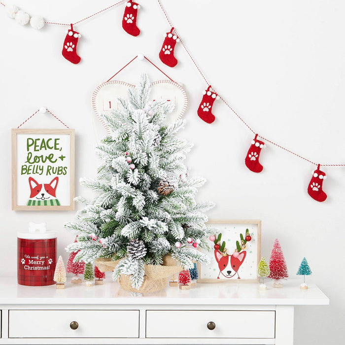 3FT Flocked Tabletop Christmas Tree with 355 Tips, Snowy PE/PVC