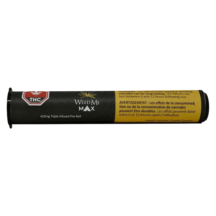 Front view of the 420mg Triple Infused Pre Rolled 1 x 1 g product, displaying warning text on a white background.