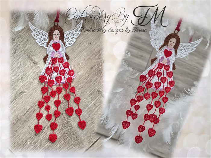 Angel with small hearts /5x7 hoop and 6x10 hoop