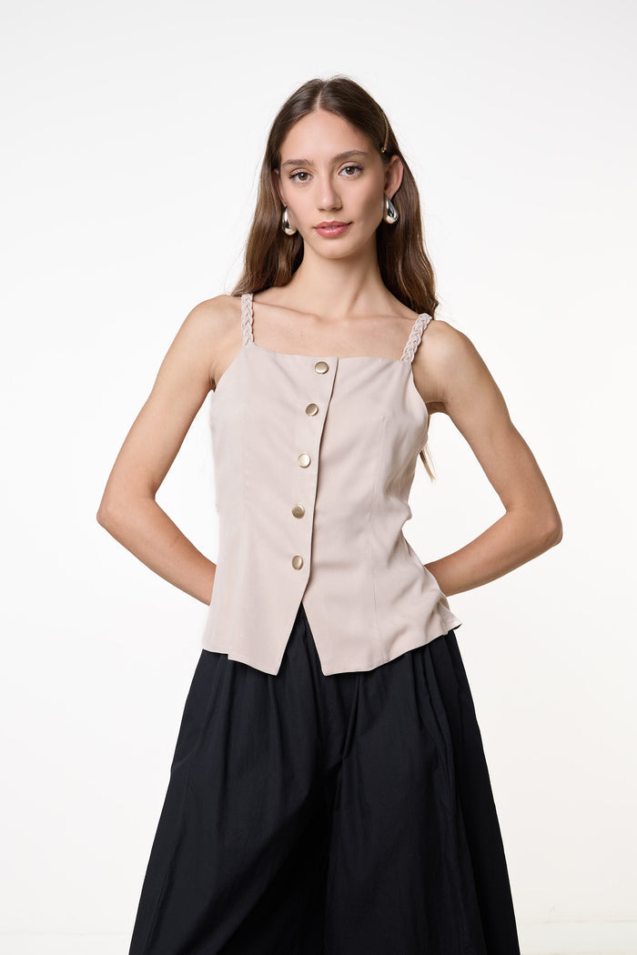 Braided strap button front top wholesale