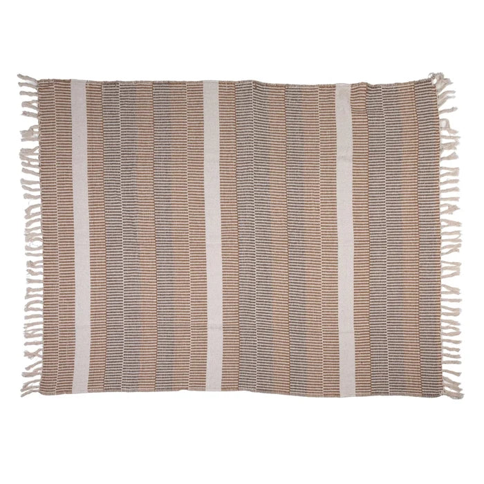 Brown Striped Woven Recycled Cotton Blend Throw - Madison's Niche