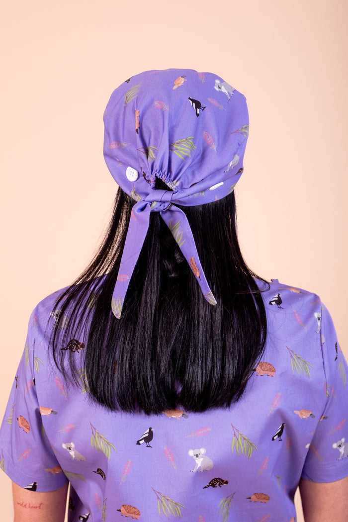 Bush Friends - Printed Scrub Cap - Lilac