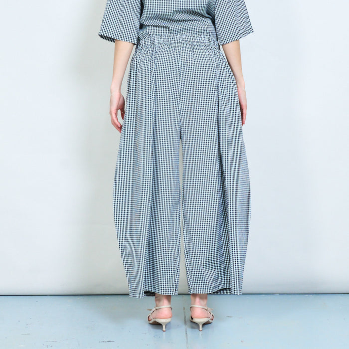 Chequered flow wide-leg trousers with elastic waist detail wholesale