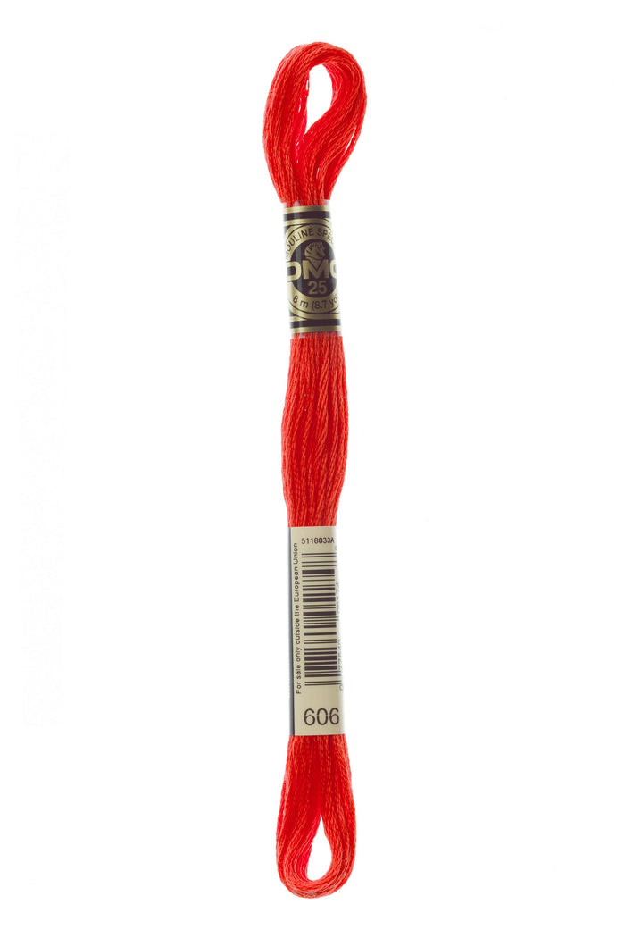 DMC 6 Strand Embroidery Floss Cotton Thread Bulk 606 Bright Orange Red 8.7 Yards 12 Skeins