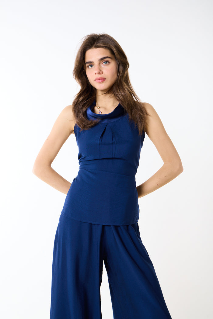 Draped cowl neckline sleeveless fitted top wholesale