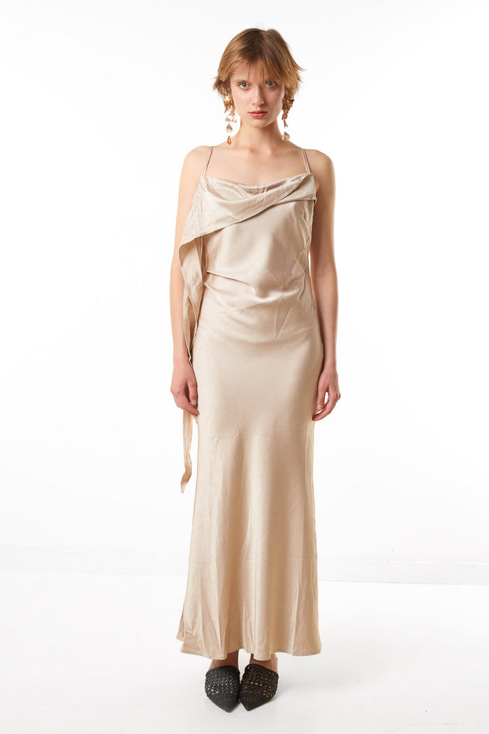 Draped satin strap maxi dress wholesale