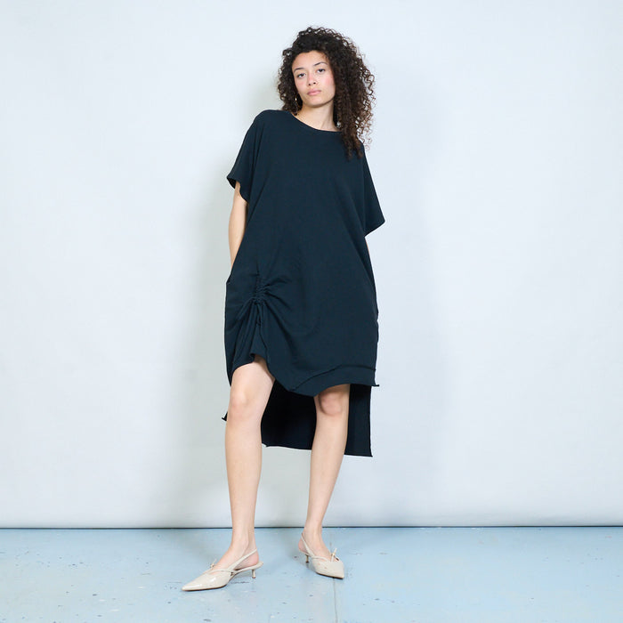 Drawstring side asymmetric midi dress wholesale