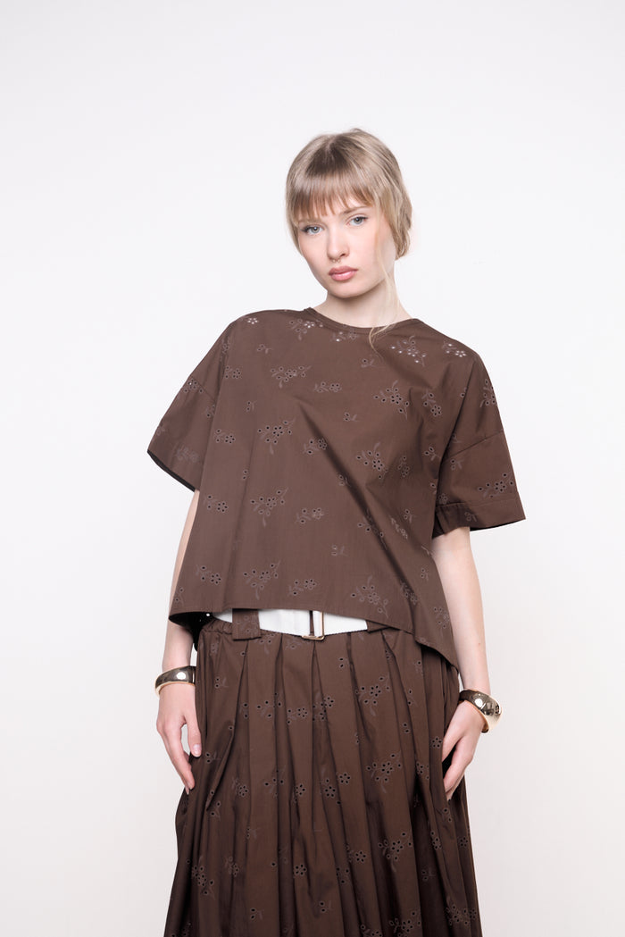 Embroidered cotton boxy top wholesale