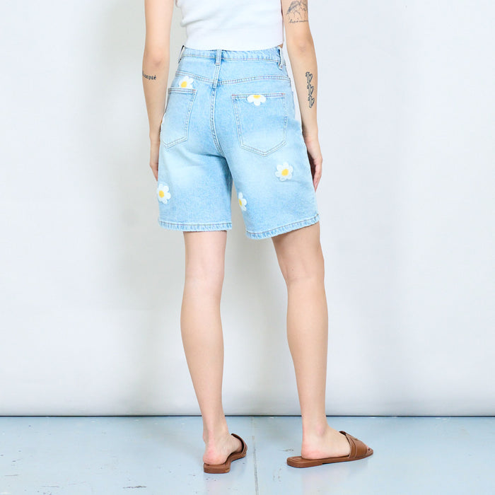 Floral embroidered denim bermuda shorts wholesale