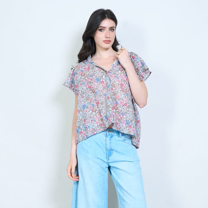 Floral flutter sleeve blouse wholesale