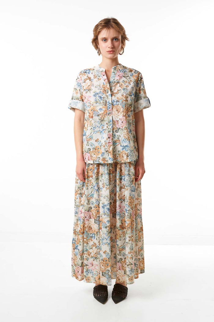 Floral print flowy maxi skirt wholesale