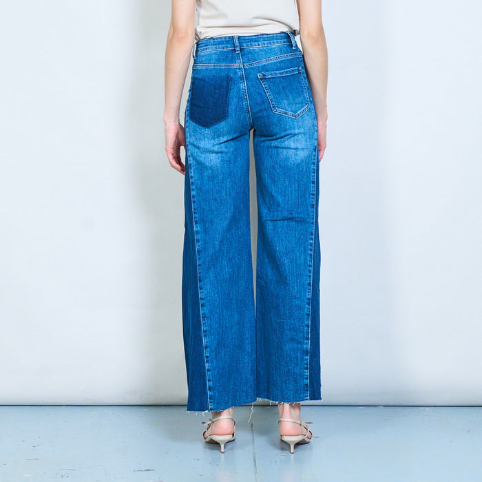 Flow wide-leg denim jeans with frayed hem finish wholesale