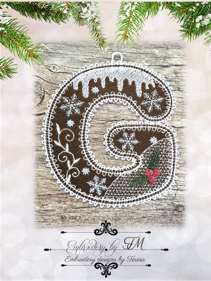 G gingerbread alphabet/5x7 hoop/combination of felt and lace