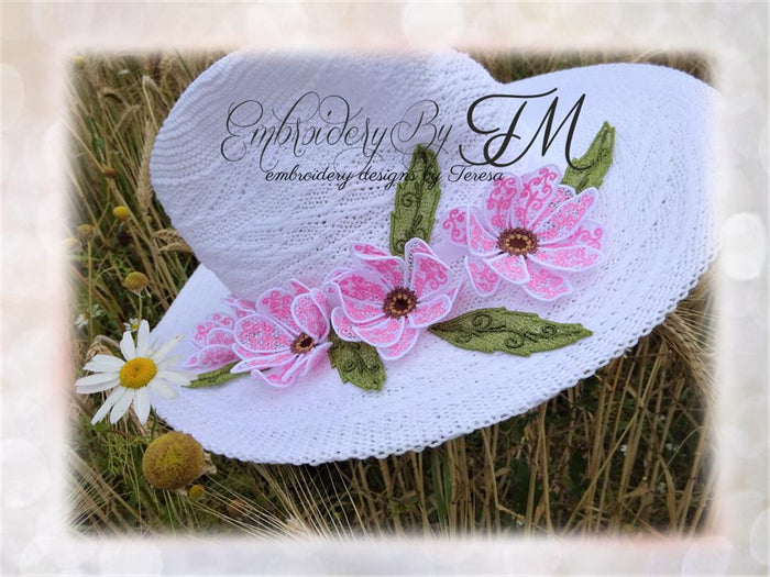 Lace flowers with ornaments / 4x4 hoop