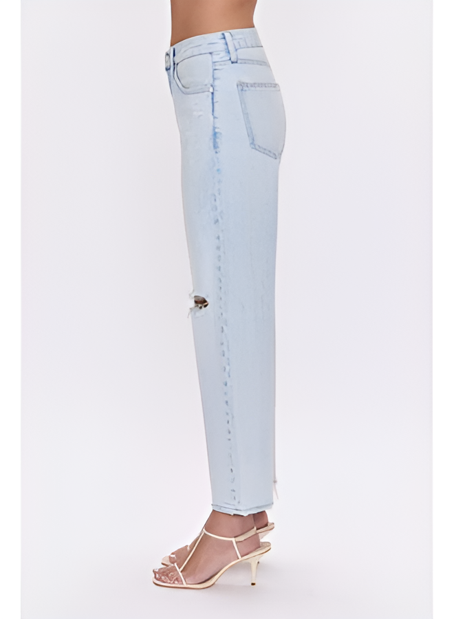 Lexi Mid Rise Bowed Straight in Solstice Distressed - Madison's Niche