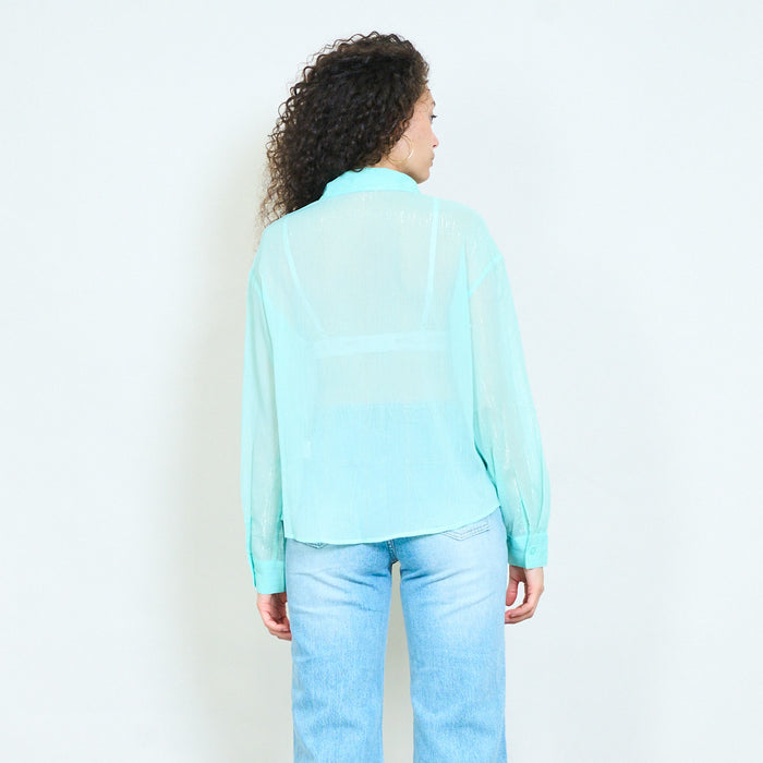 Lightweight mint sheer blouse with gold palm sequin detail wholesale