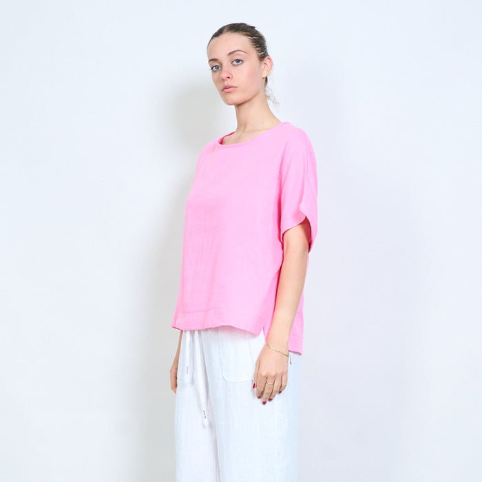 Loose fit textured short sleeve top wholesale