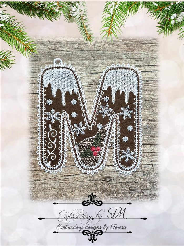 M gingerbread alphabet/5x7 hoop/combination of felt and lace