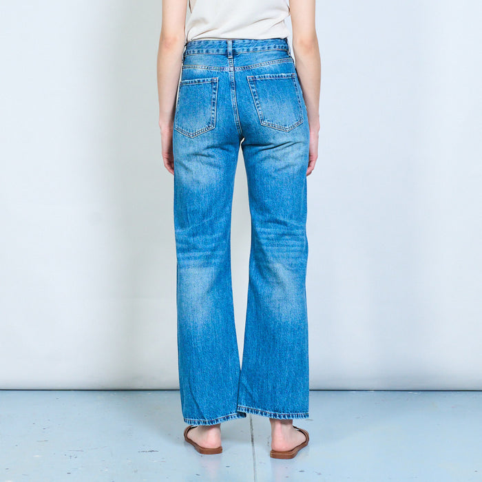 Minimal straight wide-leg denim jeans with soft fade detail wholesale