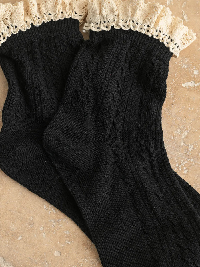 Net Pointelle with Crochet Trim Socks