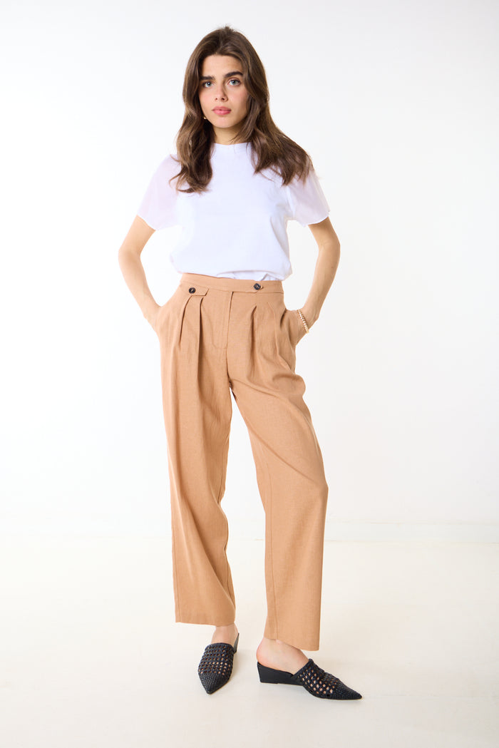Pleated high waist straight leg tailored trouser wholesale