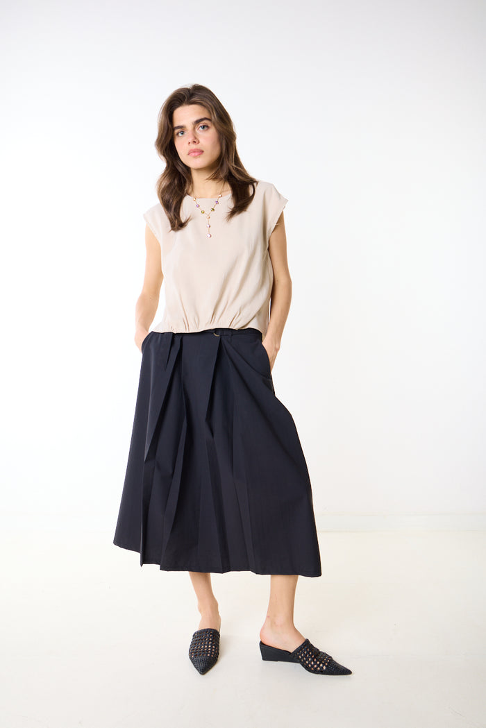 Pleated high waist structured midi skirt wholesale