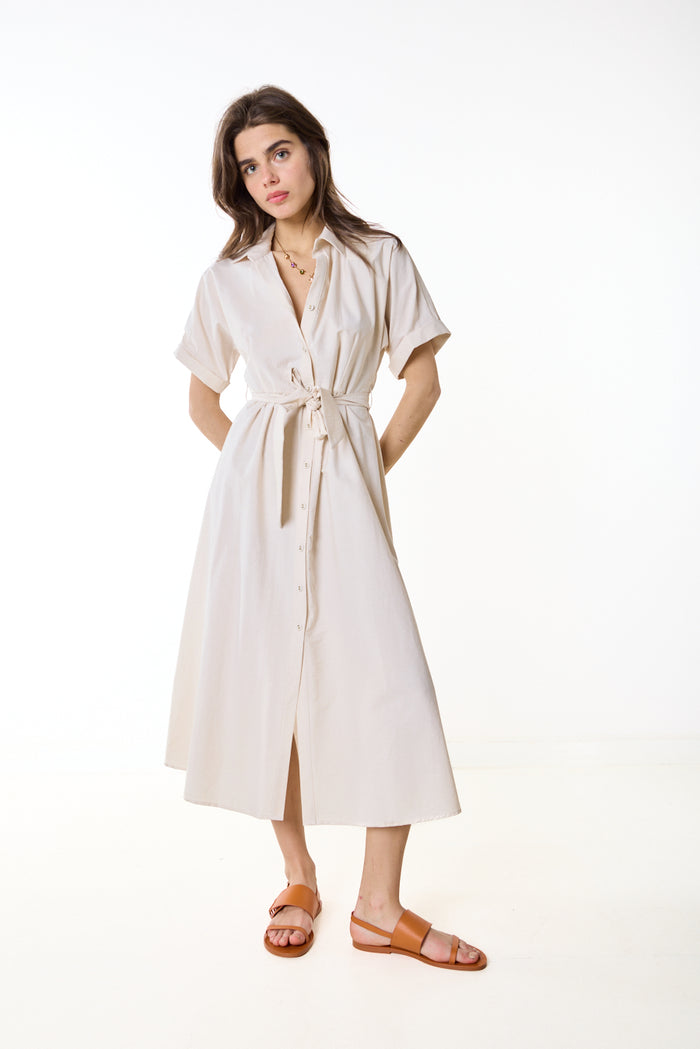 Relaxed button down tie waist midi shirt dress wholesale
