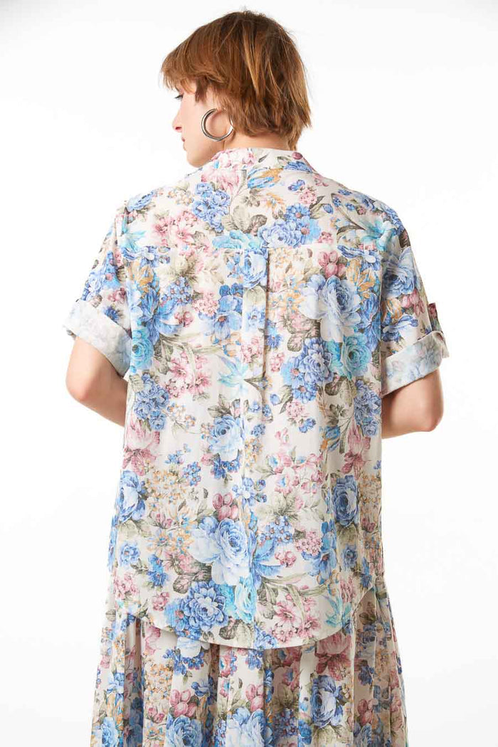 Relaxed floral print short sleeve blouse wholesale