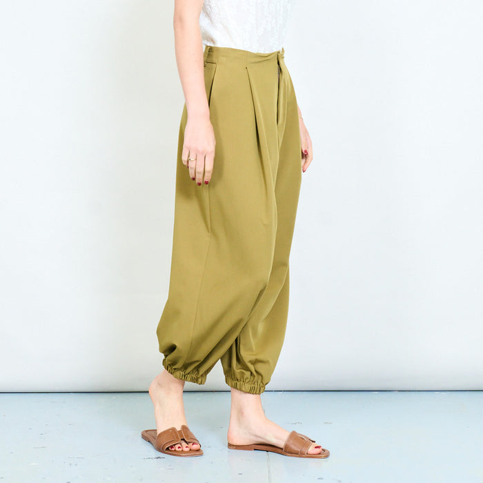 Relaxed tapered leg trousers with elastic cuff hem and clean waistband detail wholesale