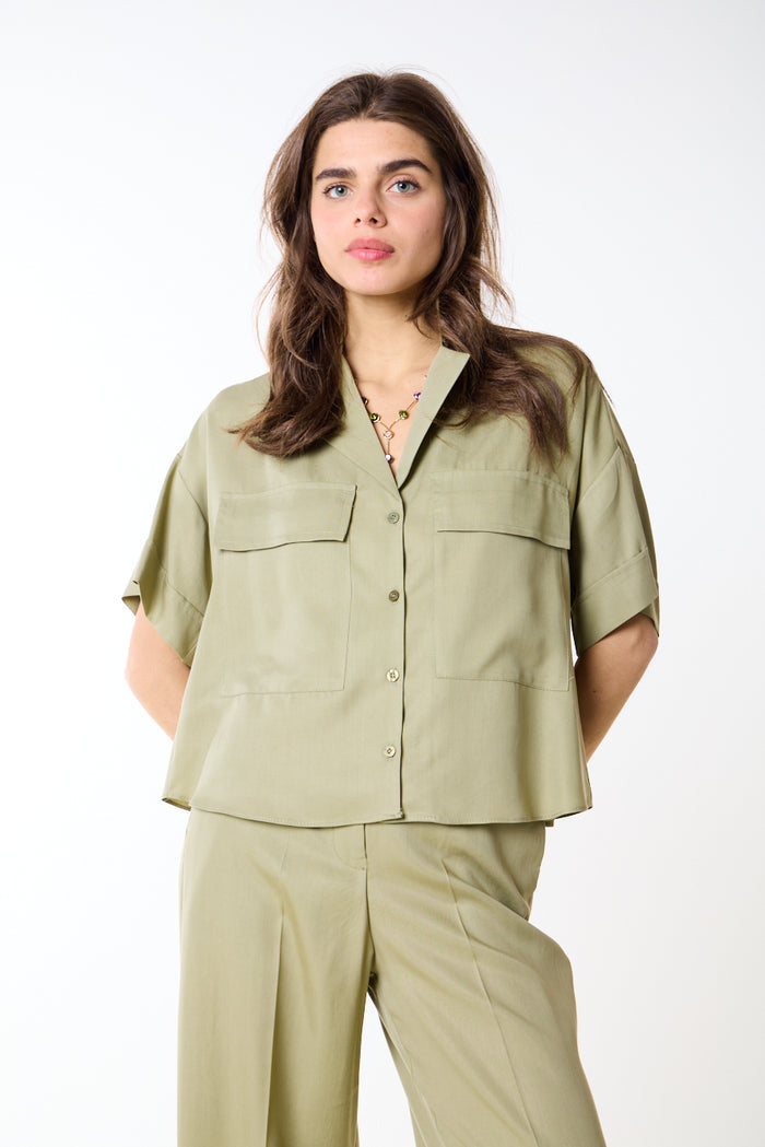 Relaxed utility pocket button down blouse wholesale