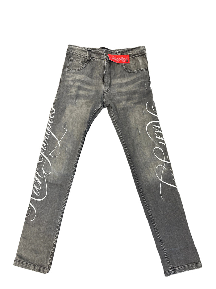 Rich Groupies Cursive Skinny Jeans "Grey"