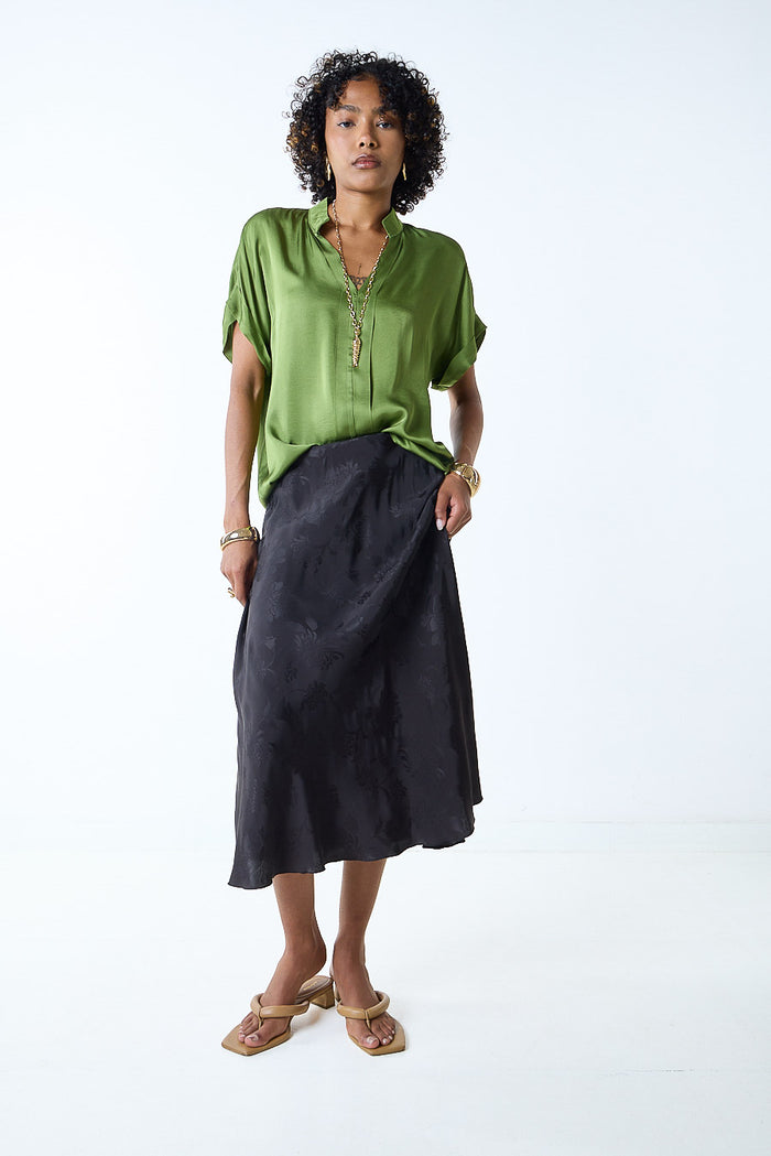 Satin jacquard flowy midi skirt wholesale