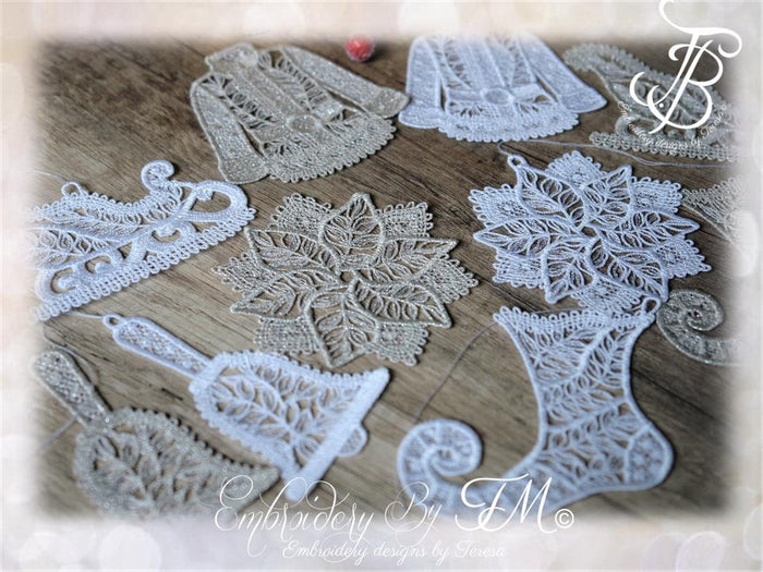 Set christmas FSL - FSL/ bobbin lace / 4x4 hoop