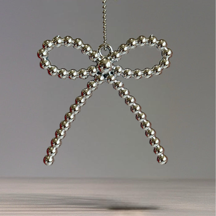 Silver Beaded Bow Charm - Tumbler Handle Charm