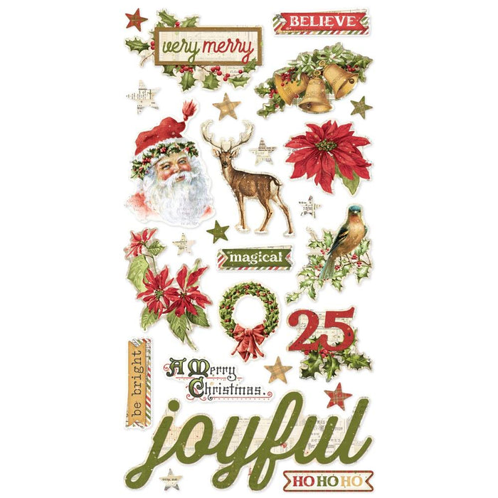 Simple Stories - Chipboard Stickers 6"X12" - Simple Vintage Yuletide. Stickers can be a fun embellishment, a whimsical accent or add elegant polish to scrapbook pages, greeting cards, mixed media and more. This package contains 26 Chipboard Stickers. Available at Embellish Away located in Bowmanville Ontario Canada.