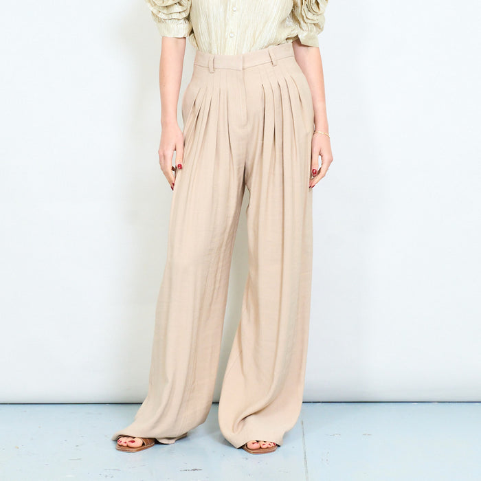 Soft drape pleated front wide leg trousers with tailored waistband detail wholesale