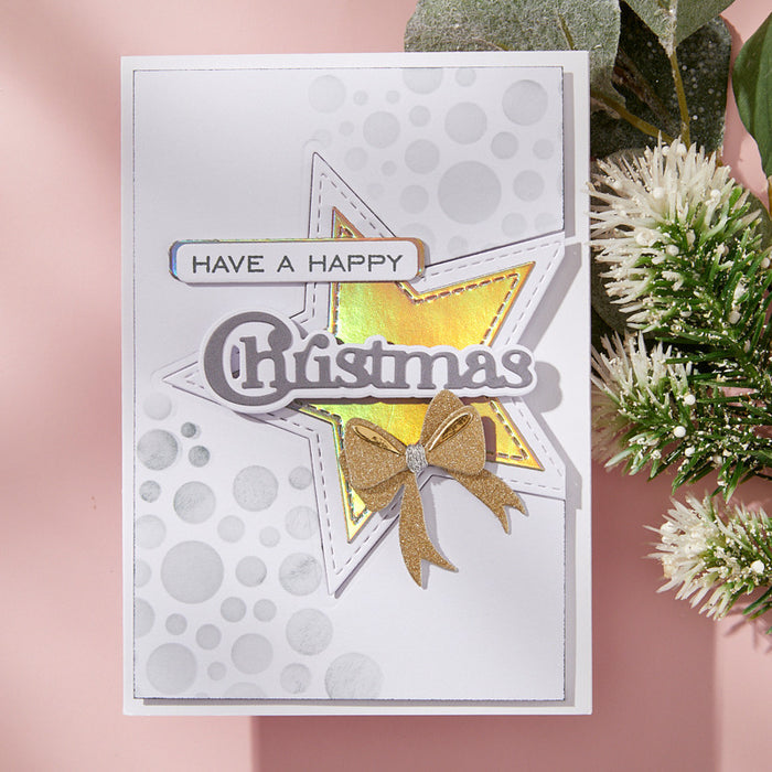 Spellbinders - Clear Stamp & Die Set - All About Christmas - Christmas Sentiments. Ten sentiment stamp and dies that work around the word, Christmas. Available at Embellish Away in Bowmanville Ontario Canada. Example by brand ambassador.