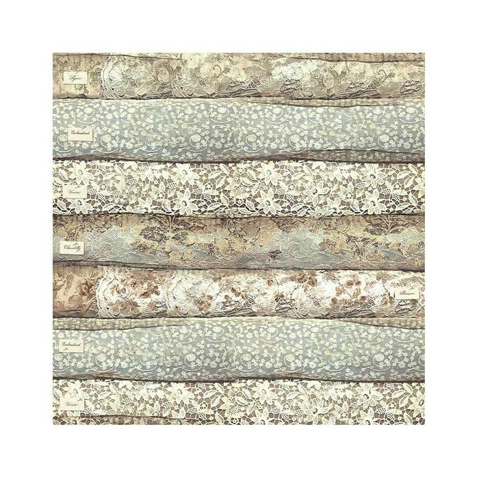 Stamperia - Polyester Fabric 12"X12" - 4/Pkg - Old Lace. Available at Embellish Away located in Bowmanville Ontario Canada.