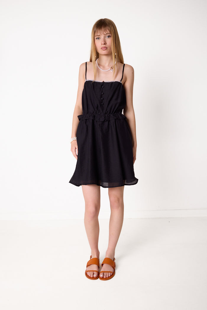 Strappy mini dress with ruffled waist detail wholesale