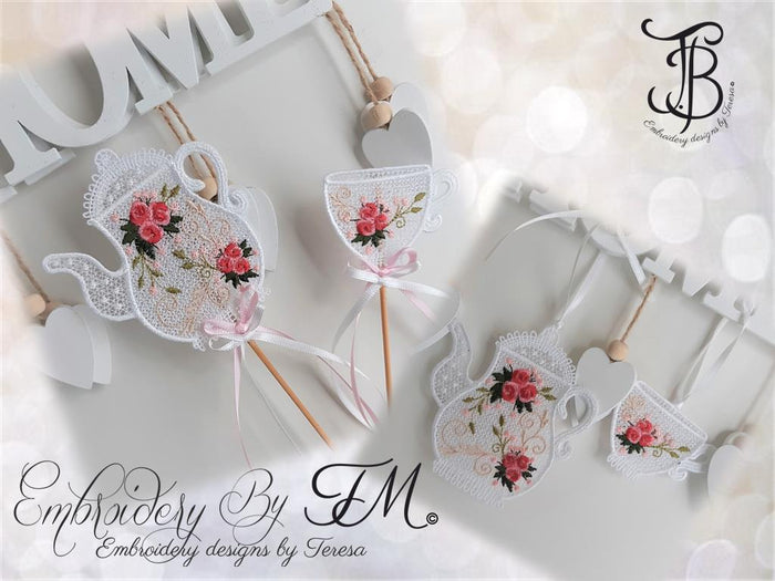 Teapot and teacup / 4x4 hoop / two variations