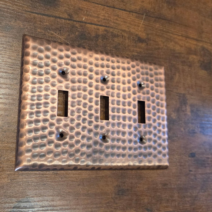 Triple Switch Hand Hammered Copper Toggle Switch Plate