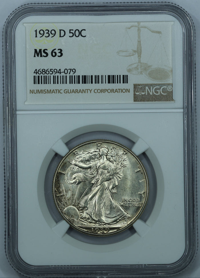 1939 D (Denver) Walking Liberty Silver Half Dollar 50c - NGC MS63