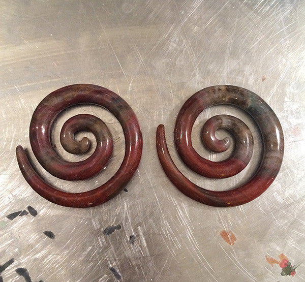 2 GAUGE STONE SPIRAL EARRINGS