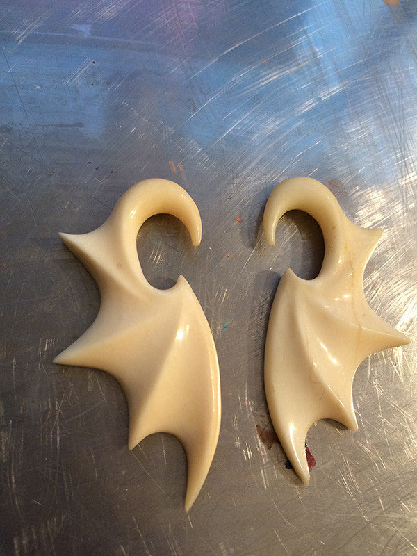 2G CARVED BONE BAT WING EARRINGS