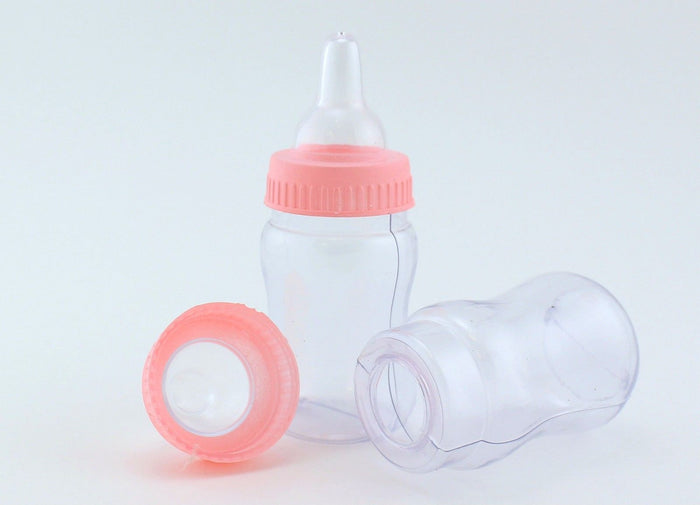 4.25 Fillable Plastic Mini Baby Bottles Pink Cap 12 Pieces Baby Shower Shower Favors - artcovecrafts.com