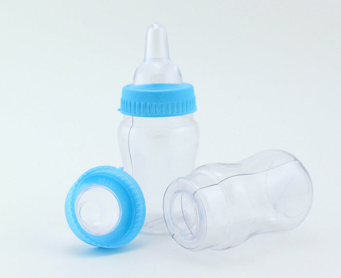 4.25 inch Fillable Plastic Mini Baby Bottles Blue Cap 12 Pieces Baby Shower Shower Favors - artcovecrafts.com