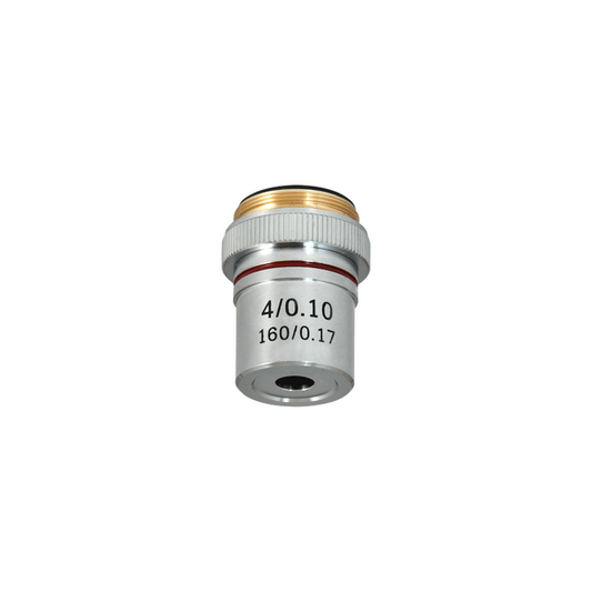 4X Achromatic Microscope Objective Lens Working Distance 21.026mm, SKU BM05033211, three quarter front view