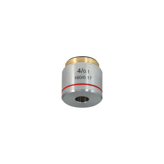 4X Achromatic Microscope Objective Lens Working Distance 21.5mm, SKU BM05043211, three quarter front view